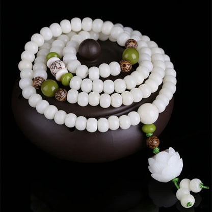 Natural Branco Bodhi Raiz Pulseira de Contas para Mulheres, Lotus Mala, Oração de Cura, Jóias, Design Original, 108