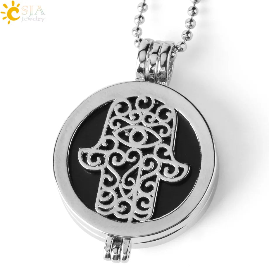 Colar com Pingente de Pedra Natural CSJA, Design da Mão de Fátima Hamsa, Difusor de Óleo Essencial, Joia de Cura para Mulheres e Homens G309
