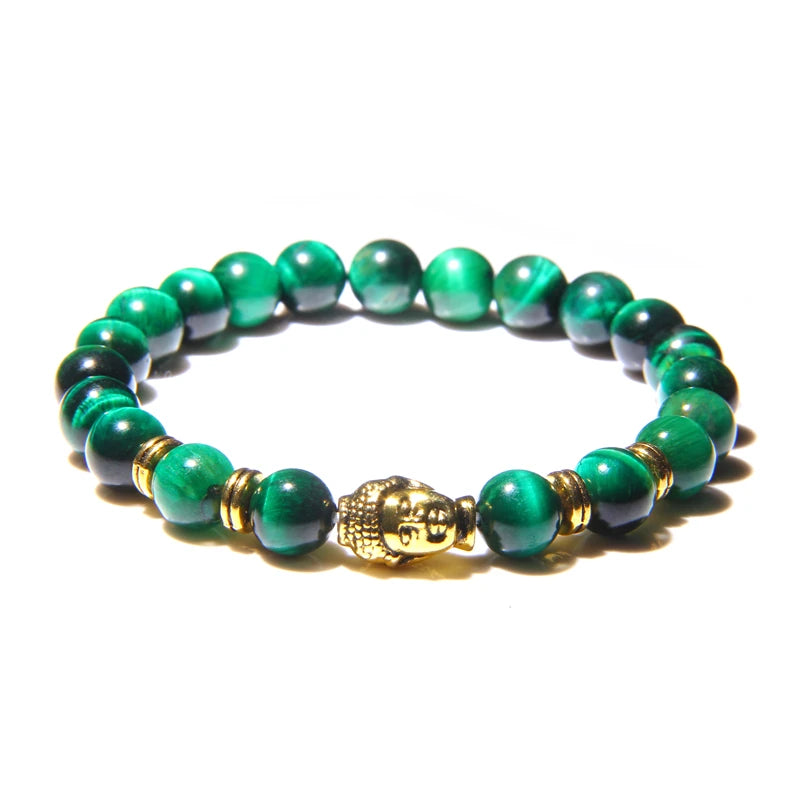 Aaaaa azul real tigre olho pulseira masculina contas de pedra natural buda estiramento charme pulseiras para mulheres moda masculina jóias 2020