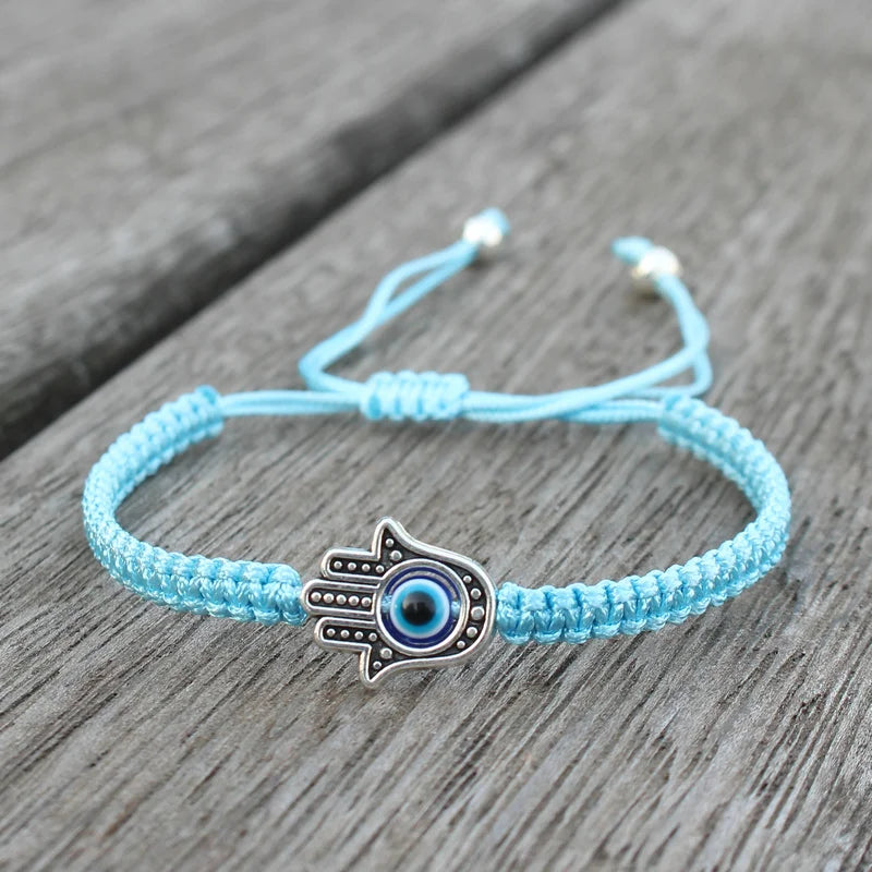 Pulseira de corda trançada ajustável feita à mão sorte fatima hamsa mão mau olhado charme pulseiras para mulheres homens casal amuleto jóias