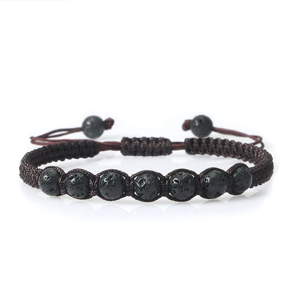 Homens pulseira preta pedra natural ônix lava frisado trançado pulseiras pulseiras corda ajustável corrente homme moda jóias artesanais