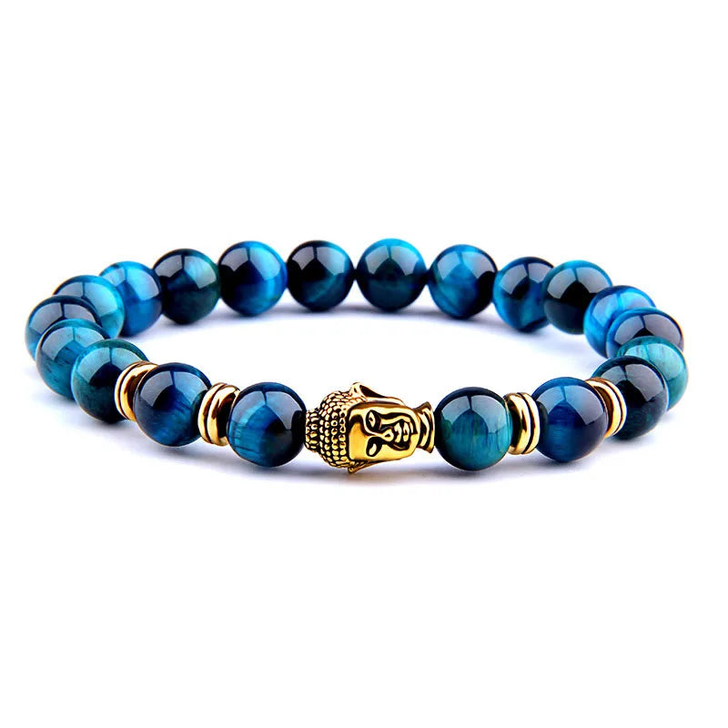 Aaaaa azul real tigre olho pulseira masculina contas de pedra natural buda estiramento charme pulseiras para mulheres moda masculina jóias 2020