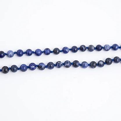 108 Mala Natural Sodalite Feito à Mão Nó Frisado Meditação Yoga Grande Cabeça de Buda Borla Colar Longo
