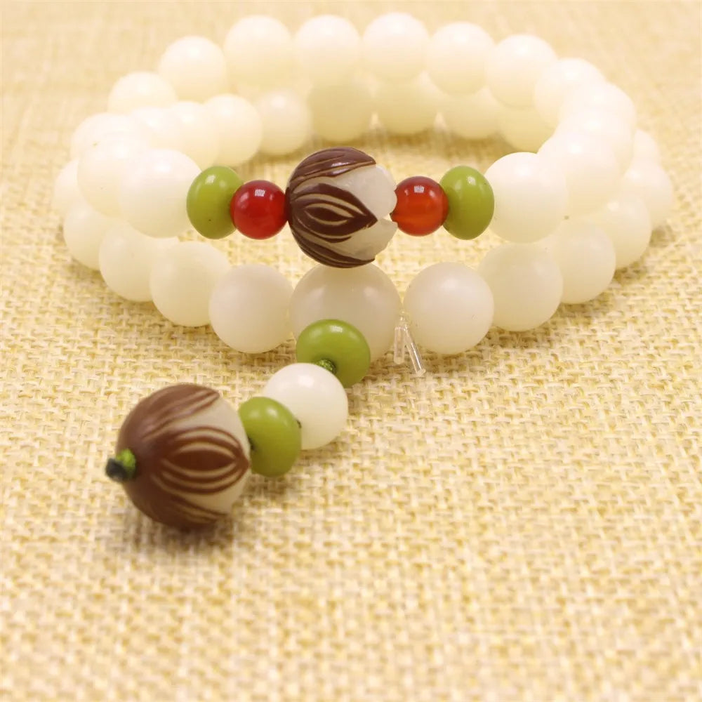 Natural Branco Bodhi Raiz Pulseira de Contas para Mulheres, Lotus Mala, Oração de Cura, Jóias, Design Original, 108
