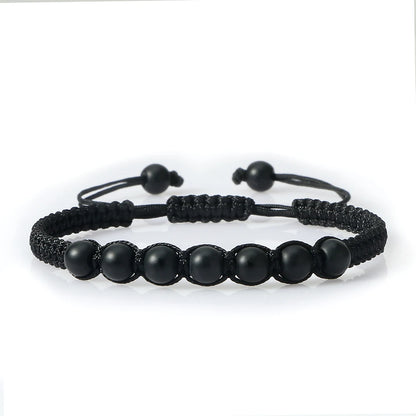 Homens pulseira preta pedra natural ônix lava frisado trançado pulseiras pulseiras corda ajustável corrente homme moda jóias artesanais