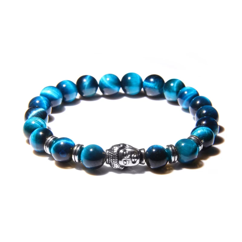 Aaaaa azul real tigre olho pulseira masculina contas de pedra natural buda estiramento charme pulseiras para mulheres moda masculina jóias 2020