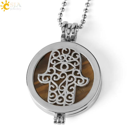 Colar com Pingente de Pedra Natural CSJA, Design da Mão de Fátima Hamsa, Difusor de Óleo Essencial, Joia de Cura para Mulheres e Homens G309