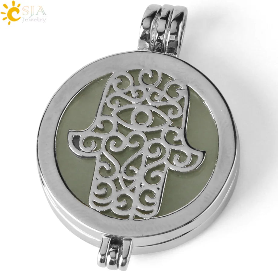 Colar com Pingente de Pedra Natural CSJA, Design da Mão de Fátima Hamsa, Difusor de Óleo Essencial, Joia de Cura para Mulheres e Homens G309