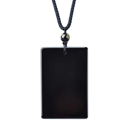 Colar de pedra obsidiana preta natural para homens e mulheres, pingentes retangulares, amuleto da sorte, corrente de suéter