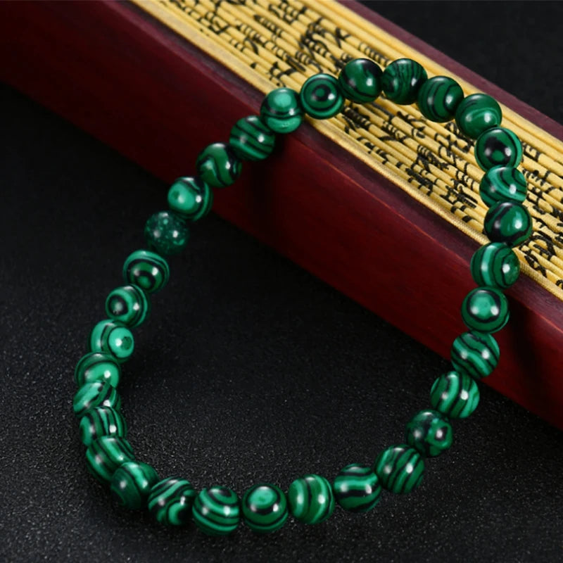 Pulsera Verde Profundo · Cuentas Veteadas