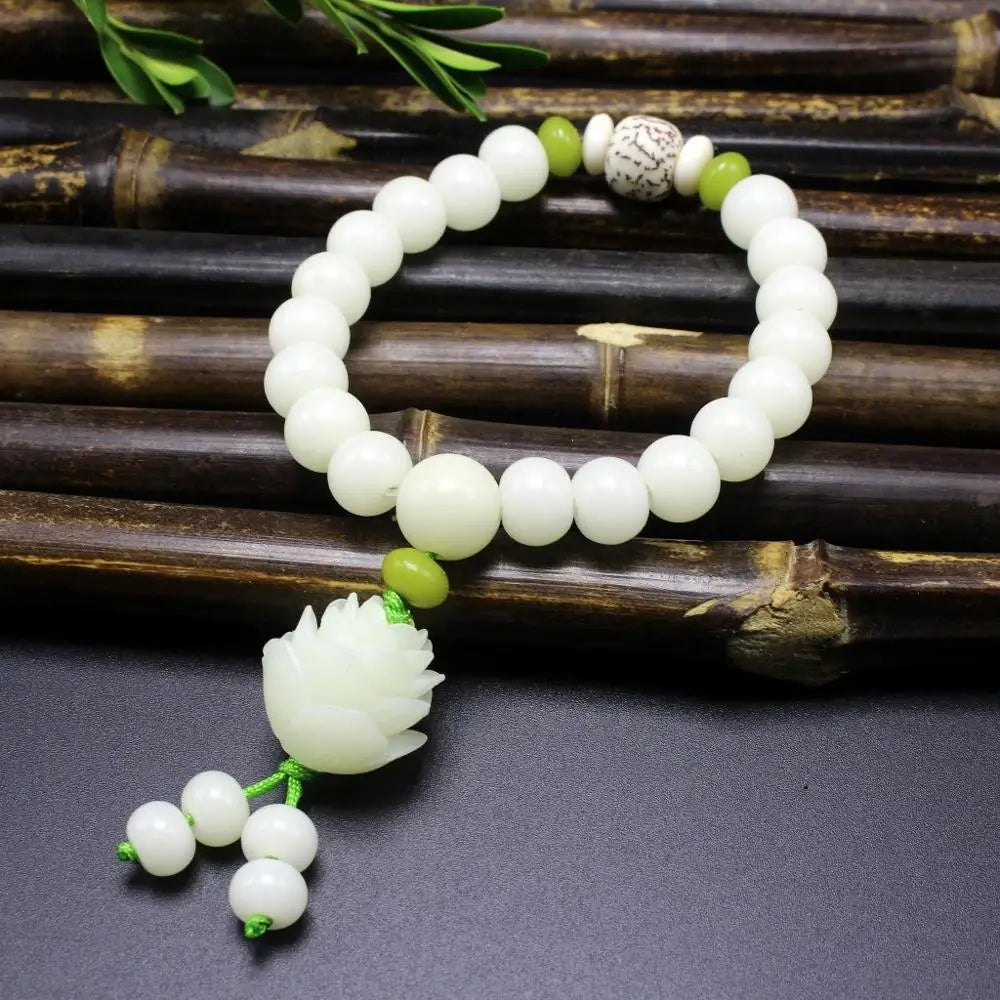 Natural Branco Bodhi Raiz Pulseira de Contas para Mulheres, Lotus Mala, Oração de Cura, Jóias, Design Original, 108