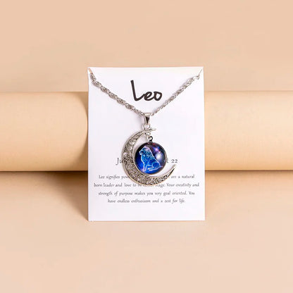 Vintage 12 signos do zodíaco lua pingente colares galáxia estrela colar de vidro para mulheres meninas presentes
