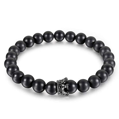 Pulseiras de Distância Coroa Rei e Rainha para Casal, Pulseira de Pedra Natural Howlite Preta Fosca de 8mm, Pulseira Elástica com Contas de Cura