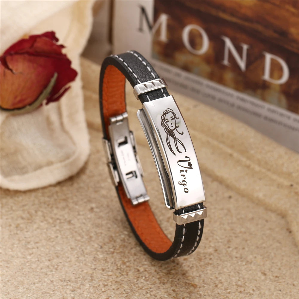 Pulsera del zodiaco con cordón de cuero