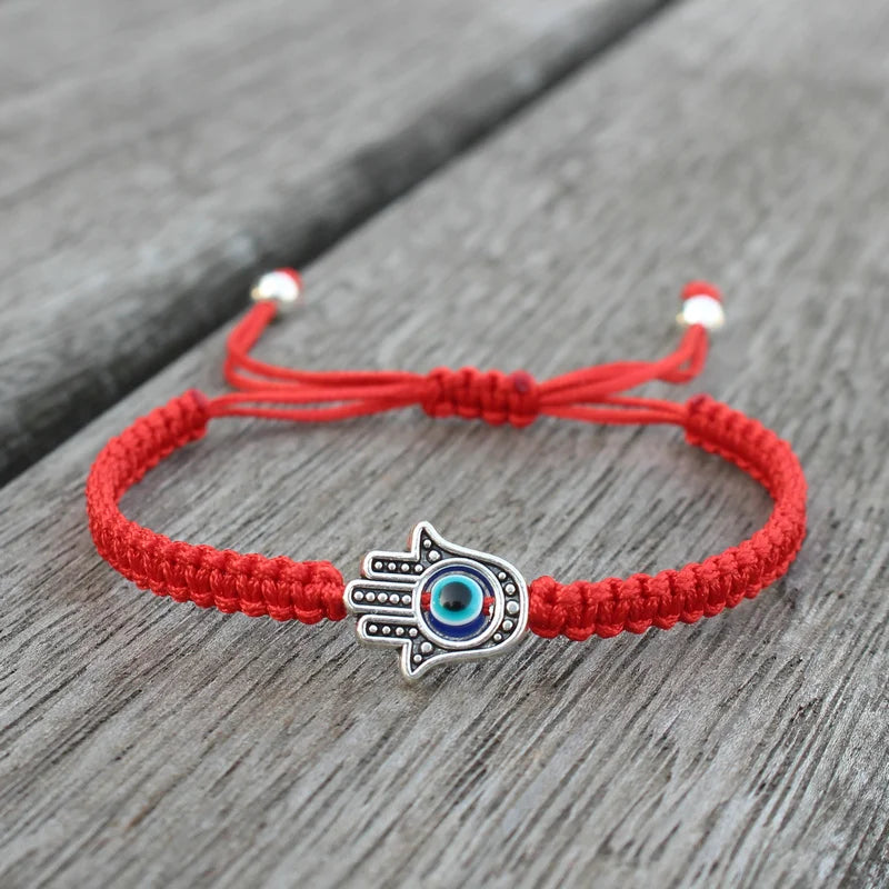 Pulseira de corda trançada ajustável feita à mão sorte fatima hamsa mão mau olhado charme pulseiras para mulheres homens casal amuleto jóias