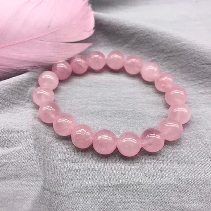 Pulseira elástica de pedra natural de quartzo rosa em pó, com contas de joias, presente para mulheres e namoradas.