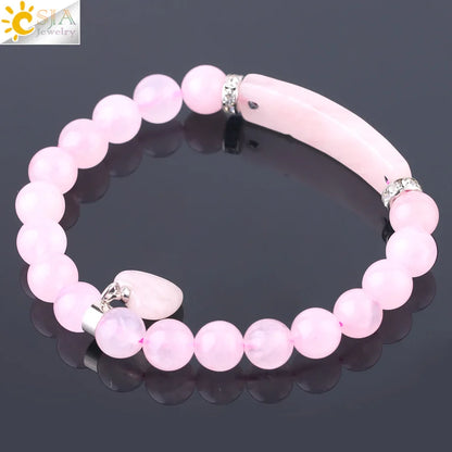 Pulsera de cuarzo rosa y corazón brillante