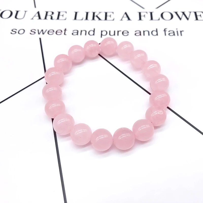 Pulseira elástica de pedra natural de quartzo rosa em pó, com contas de joias, presente para mulheres e namoradas.