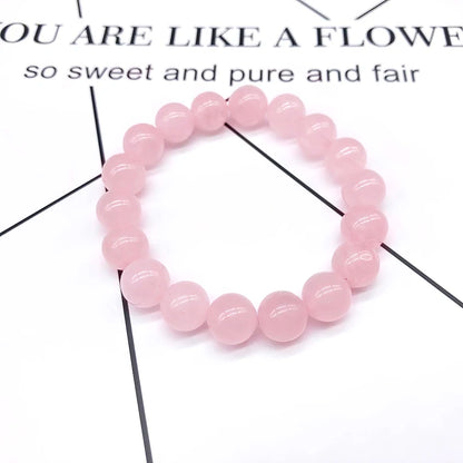 Pulseira elástica de pedra natural de quartzo rosa em pó, com contas de joias, presente para mulheres e namoradas.