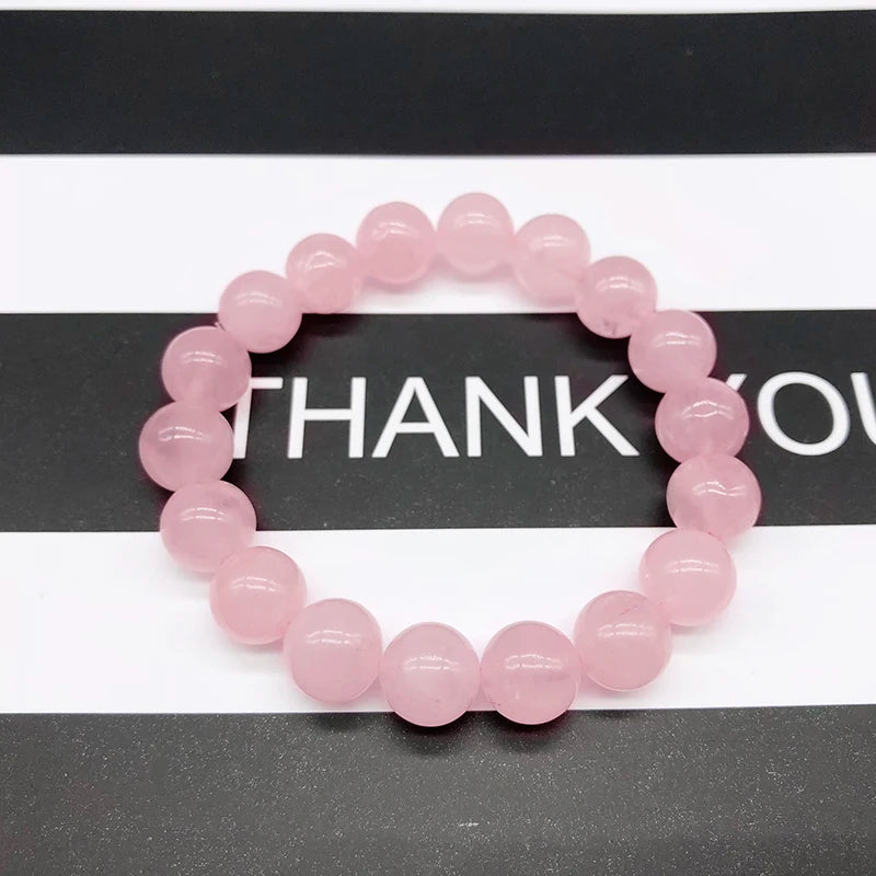 Pulseira elástica de pedra natural de quartzo rosa em pó, com contas de joias, presente para mulheres e namoradas.