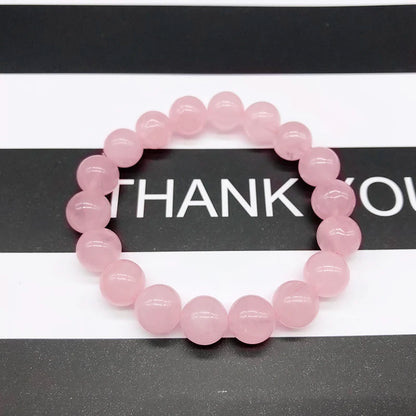 Pulseira elástica de pedra natural de quartzo rosa em pó, com contas de joias, presente para mulheres e namoradas.