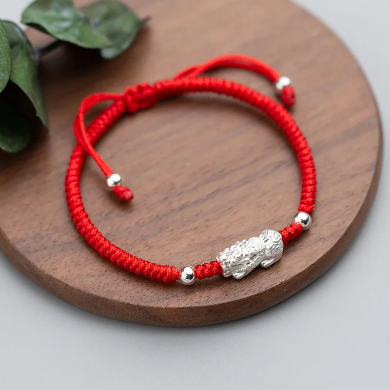 Pulseira la monada 925 de prata esterlina, corda e fio vermelho para mulheres, prata 925