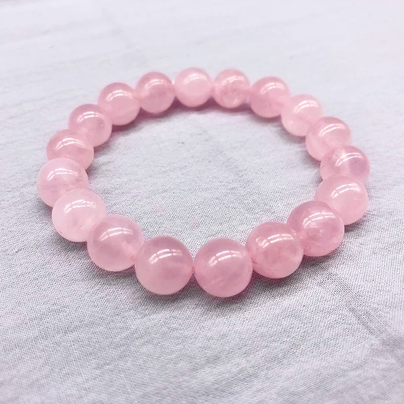 Pulseira elástica de pedra natural de quartzo rosa em pó, com contas de joias, presente para mulheres e namoradas.