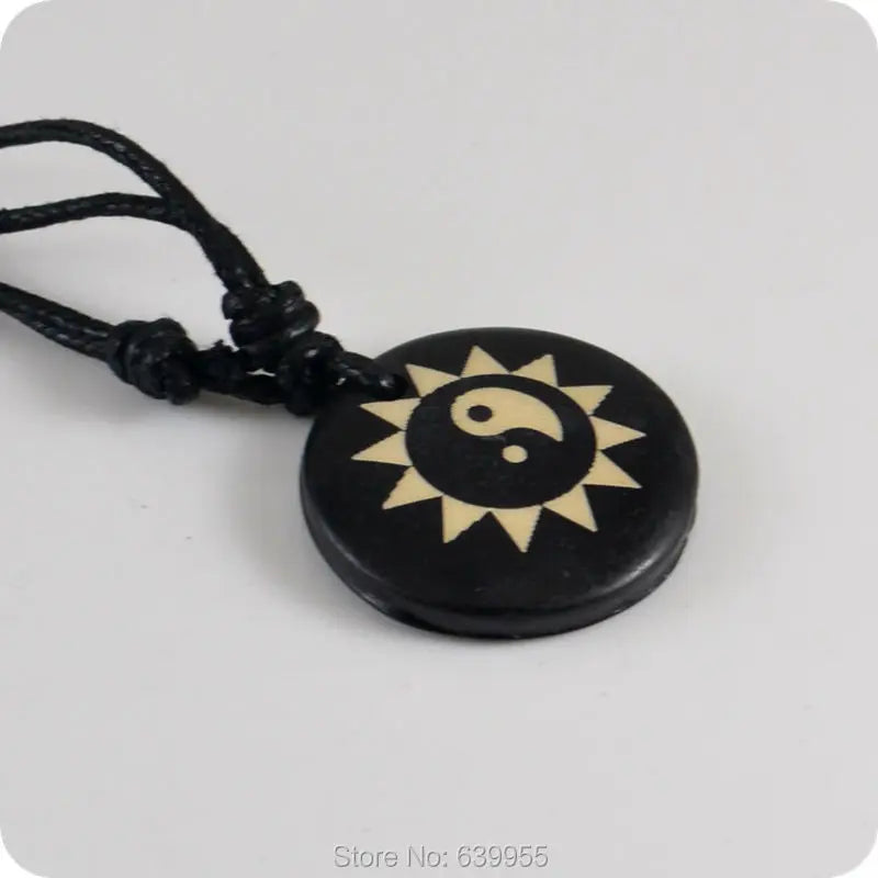 Estilo tribal sol tai chi yin & yang osso de iaque pingente amuleto colar presente da sorte moda jóias
