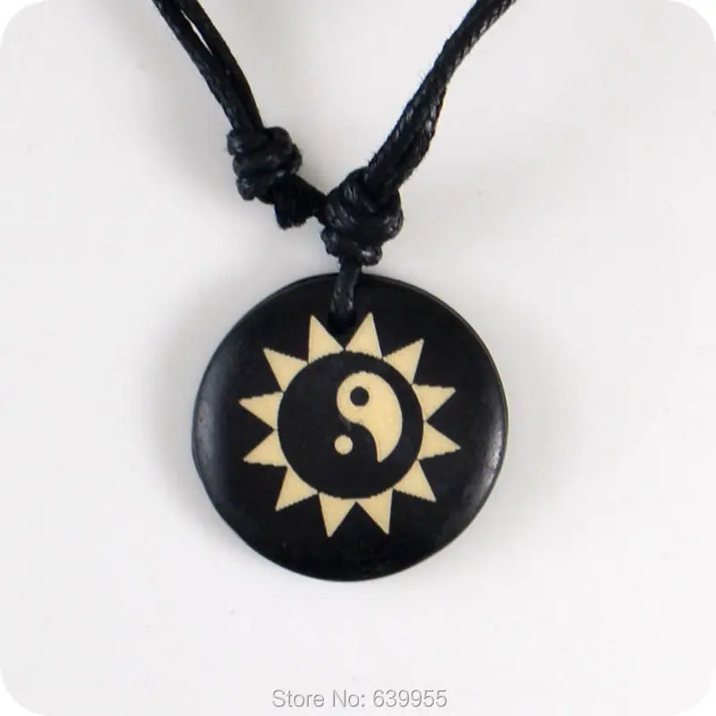 Estilo tribal sol tai chi yin & yang osso de iaque pingente amuleto colar presente da sorte moda jóias