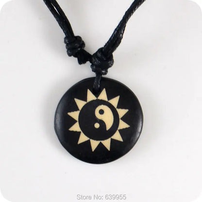 Estilo tribal sol tai chi yin & yang osso de iaque pingente amuleto colar presente da sorte moda jóias