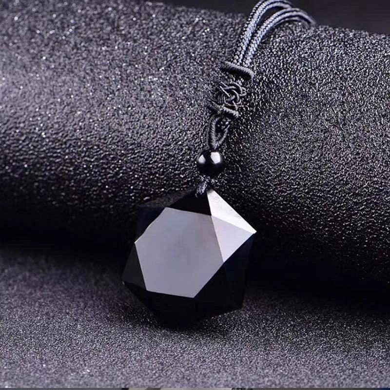 Colar de seis estrelas com pedra de areia azul, pingente de aventurina, colar de estrela de obsidiana natural, amantes da sorte para mulheres e homens