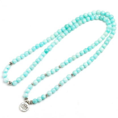 Natural Calcedônia Contas Pulseira para Homens e Mulheres, 8mm Face, 108 Contas Mala, Charme Budista, Pulseira Artesanal, Presente Da Jóia