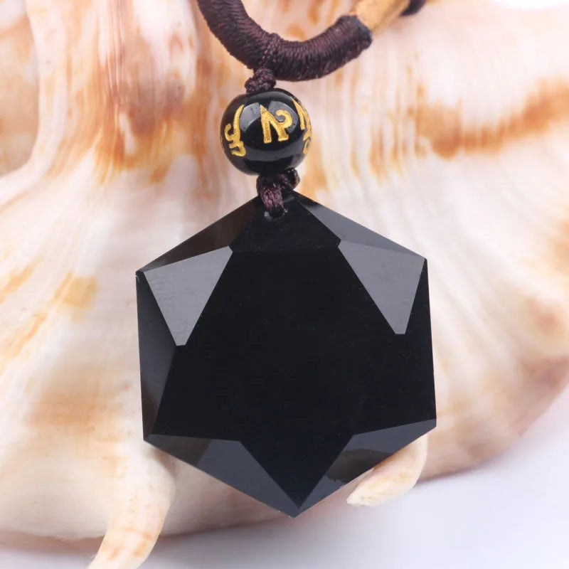 Colar de seis estrelas com pedra de areia azul, pingente de aventurina, colar de estrela de obsidiana natural, amantes da sorte para mulheres e homens