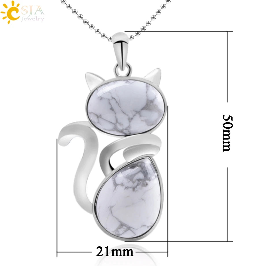 CSJA Reiki Colares de Pedra Natural Pingentes de Quartzo Rosa para Mulheres Menina Bonito Forma de Gato Rocha Preto Onyx Contas Corrente Jóias F066