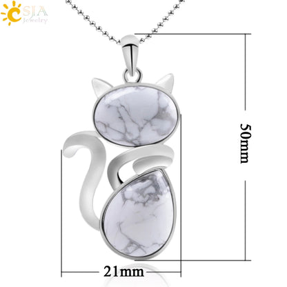 CSJA Reiki Colares de Pedra Natural Pingentes de Quartzo Rosa para Mulheres Menina Bonito Forma de Gato Rocha Preto Onyx Contas Corrente Jóias F066