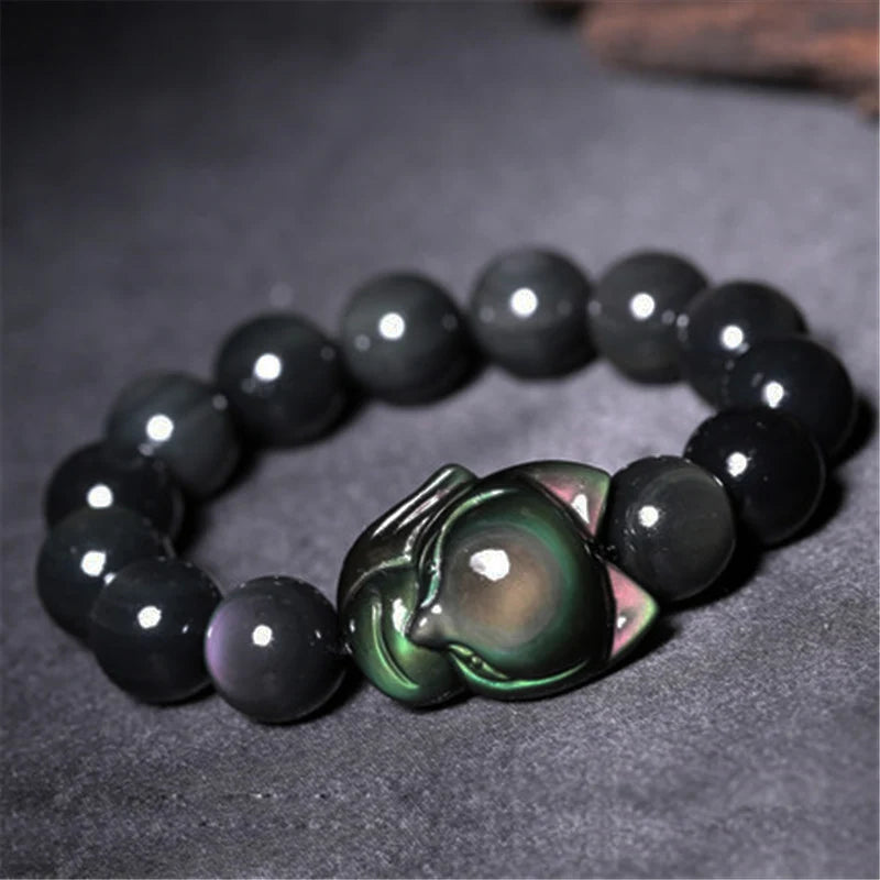 Pulsera de obsidiana con cabeza de zorro