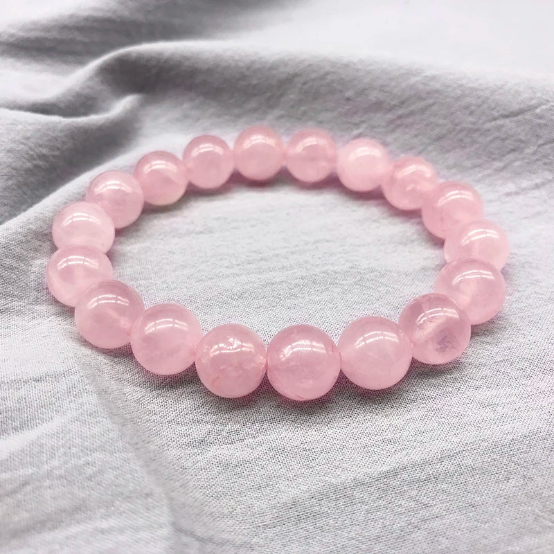 Pulseira elástica de pedra natural de quartzo rosa em pó, com contas de joias, presente para mulheres e namoradas.