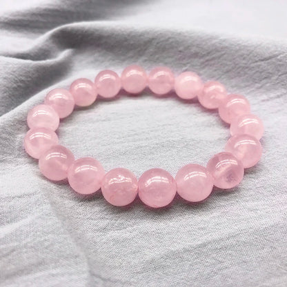 Pulseira elástica de pedra natural de quartzo rosa em pó, com contas de joias, presente para mulheres e namoradas.