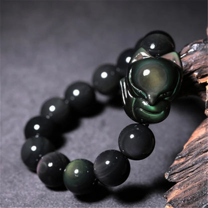 Pulsera de obsidiana con cabeza de zorro
