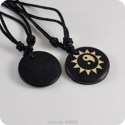 Estilo tribal sol tai chi yin & yang osso de iaque pingente amuleto colar presente da sorte moda jóias