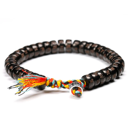 Pulseira de fio algodão trançado à mão Buda tibetano para homens e mulheres, contas de coco natural, esculpidas OM Mani Padme Hum Jóias