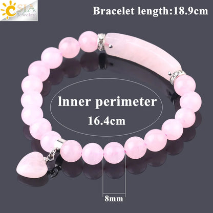 Pulsera de cuarzo rosa y corazón brillante