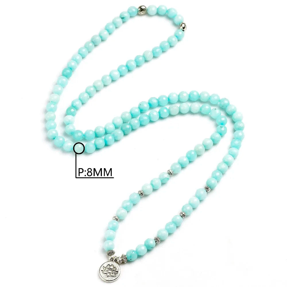 Natural Calcedônia Contas Pulseira para Homens e Mulheres, 8mm Face, 108 Contas Mala, Charme Budista, Pulseira Artesanal, Presente Da Jóia