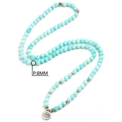 Natural Calcedônia Contas Pulseira para Homens e Mulheres, 8mm Face, 108 Contas Mala, Charme Budista, Pulseira Artesanal, Presente Da Jóia