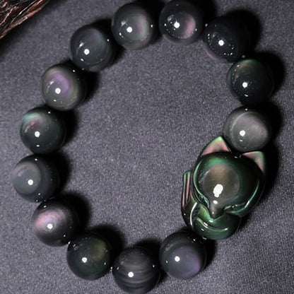 Pulsera de obsidiana con cabeza de zorro