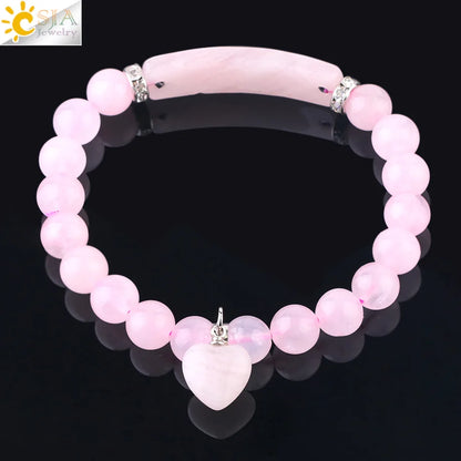 Pulsera de cuarzo rosa y corazón brillante