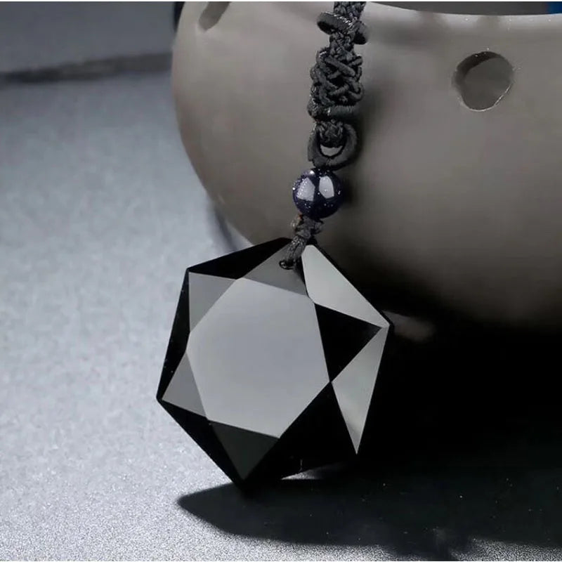 Colar de seis estrelas com pedra de areia azul, pingente de aventurina, colar de estrela de obsidiana natural, amantes da sorte para mulheres e homens