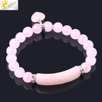 Pulsera de cuarzo rosa y corazón brillante