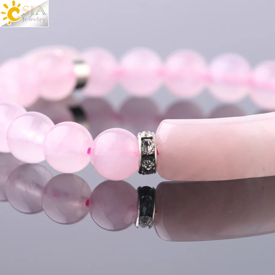 Pulsera de cuarzo rosa y corazón brillante