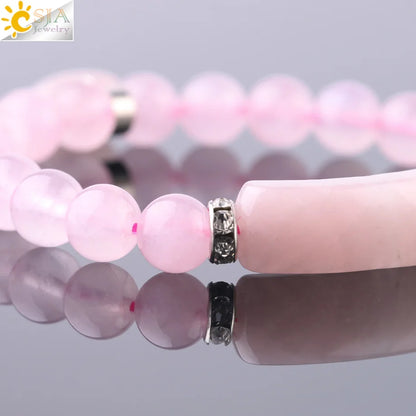 Pulsera de cuarzo rosa y corazón brillante